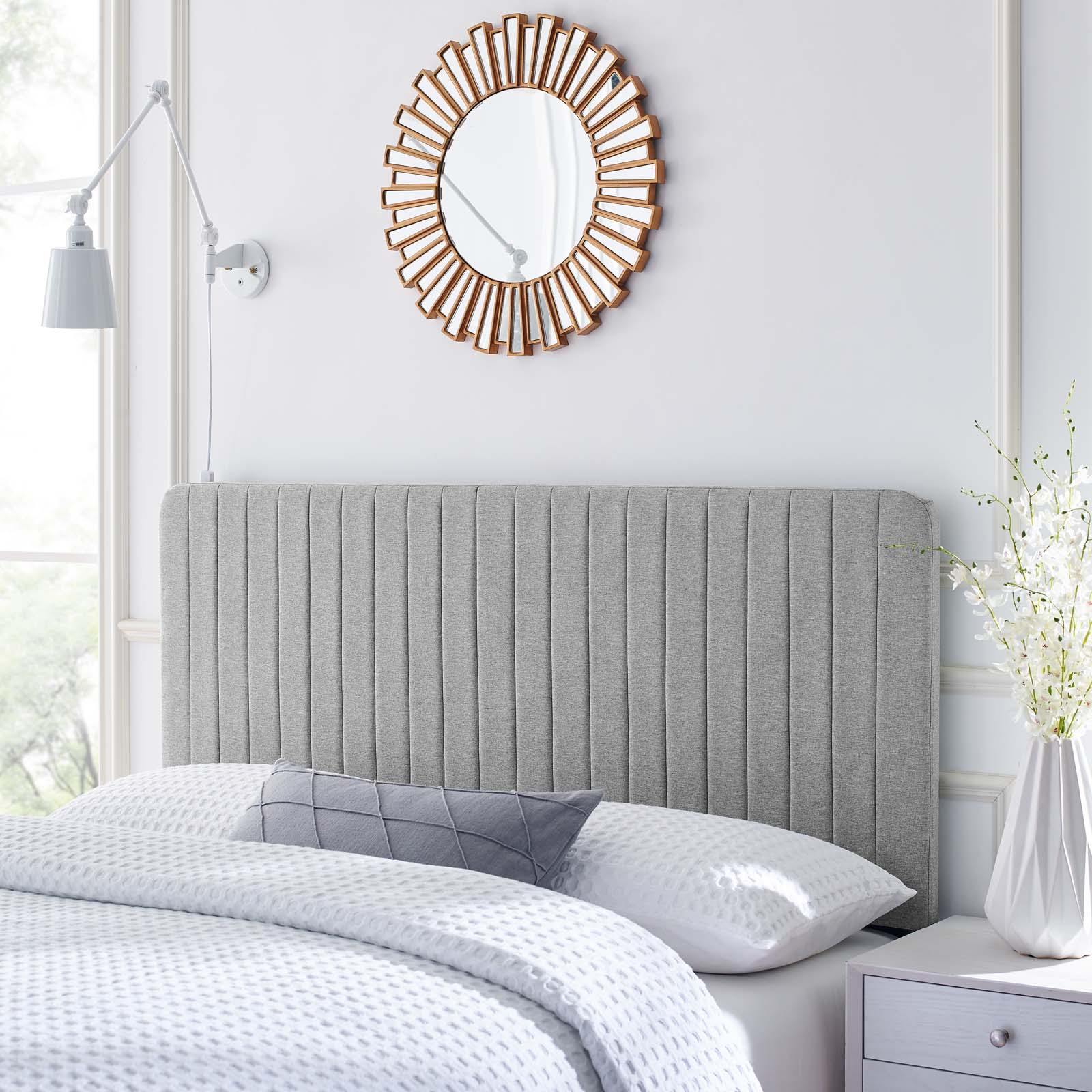 Modway Milenna Channel Tufted Fabric Full/Queen Headboard in Light Gray